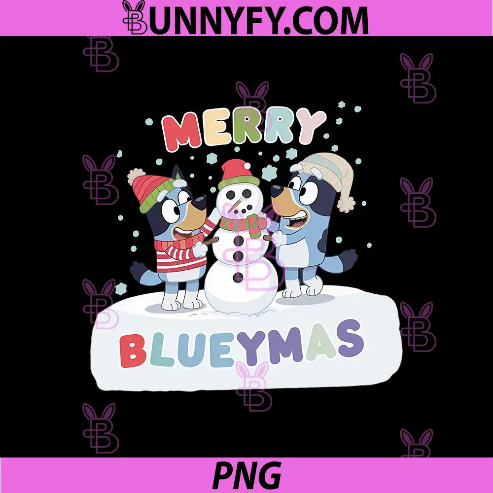 Merry Blueymas Snowman Winter Scene PNG, Cute Christmas Cartoon PNG