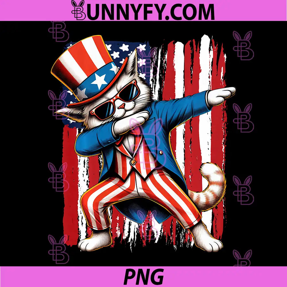 Dabbing Cat 4th of July Patriotic PNG, Hat American Flag Performance PNG