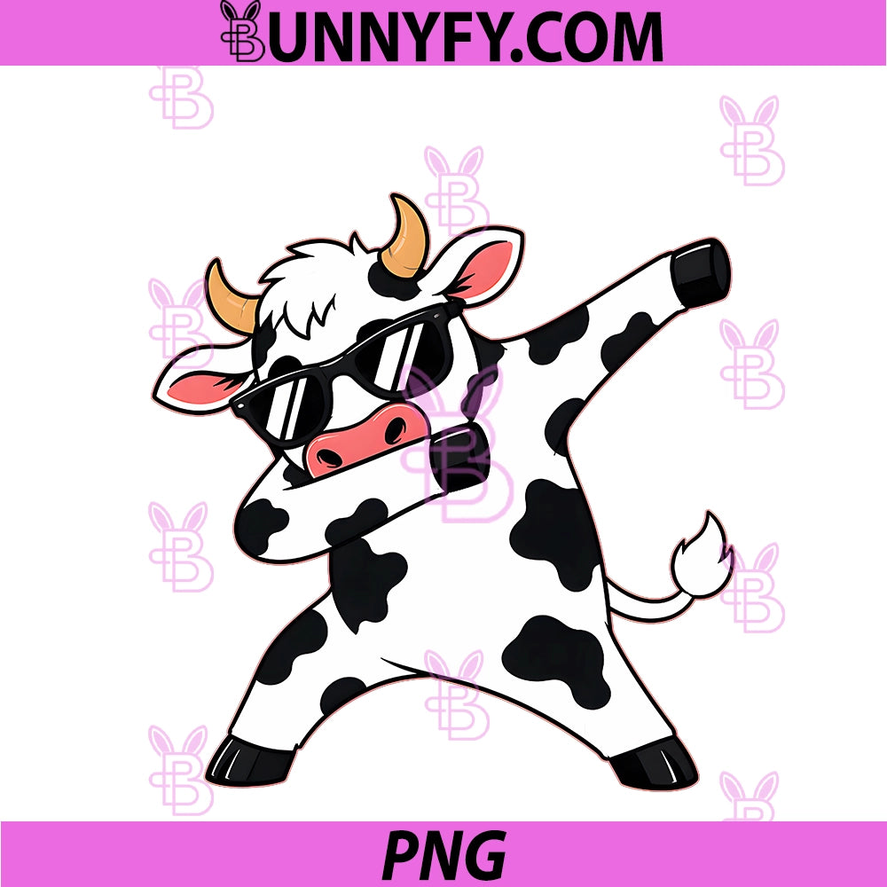 Dabbing Cow PNG, Sunglasses Farm Animal Dance Pose Cartoon PNG