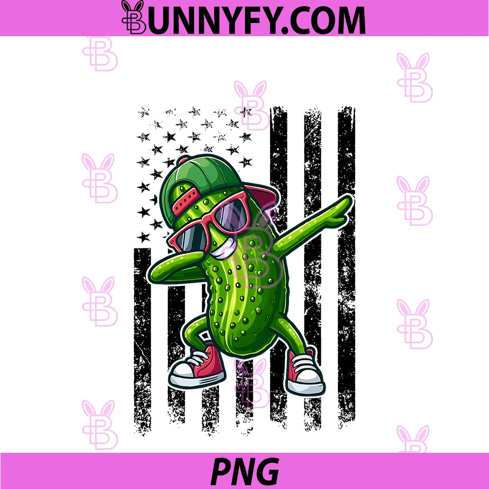 Dabbing Pickle Retro American Flag PNG, Pickle Cucumber PNG