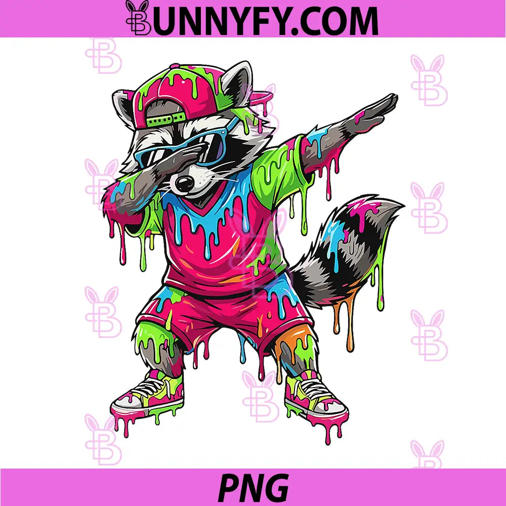 Dabbing Raccoon Ice Cream Drip PNG, Meme Racoon Animal Lovers PNG