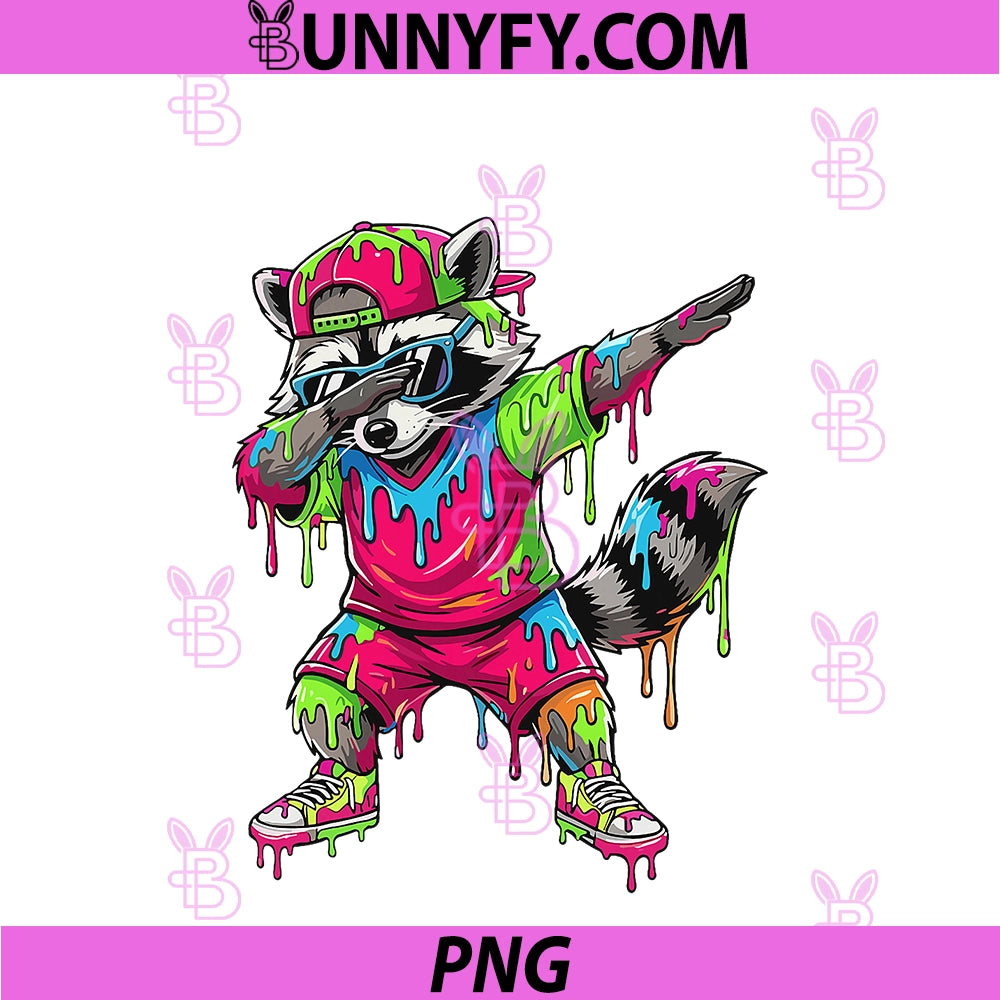 Dabbing Raccoon Ice Cream Drip PNG, Meme Racoon Animal Lovers PNG