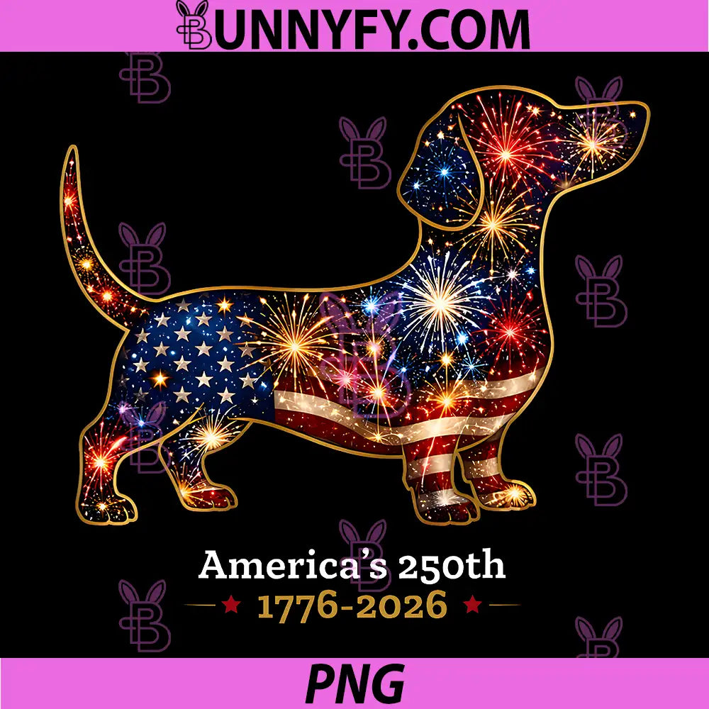 Dachshund Americas 250th PNG, Anniversary Wiener Dog Fireworks PNG