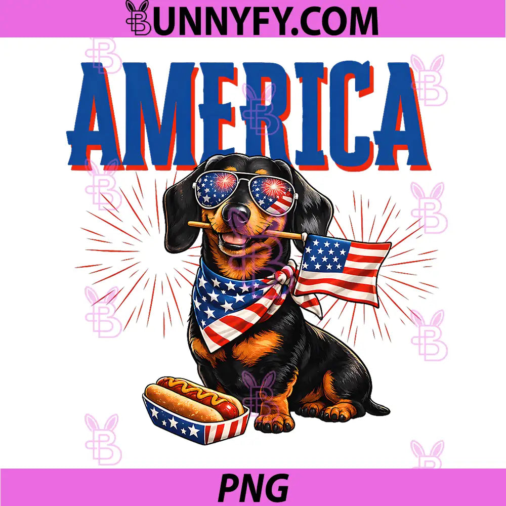 Dachshund Americas 250th PNG, Patriotic Dog Fireworks PNG