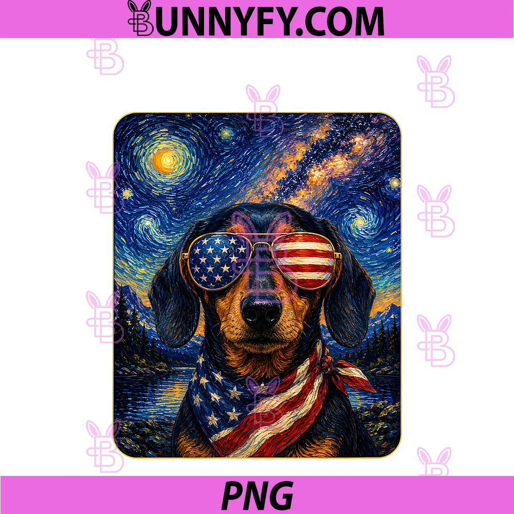 Dachshund Dog Wearing USA Flag PNG, Glasses American Art PNG
