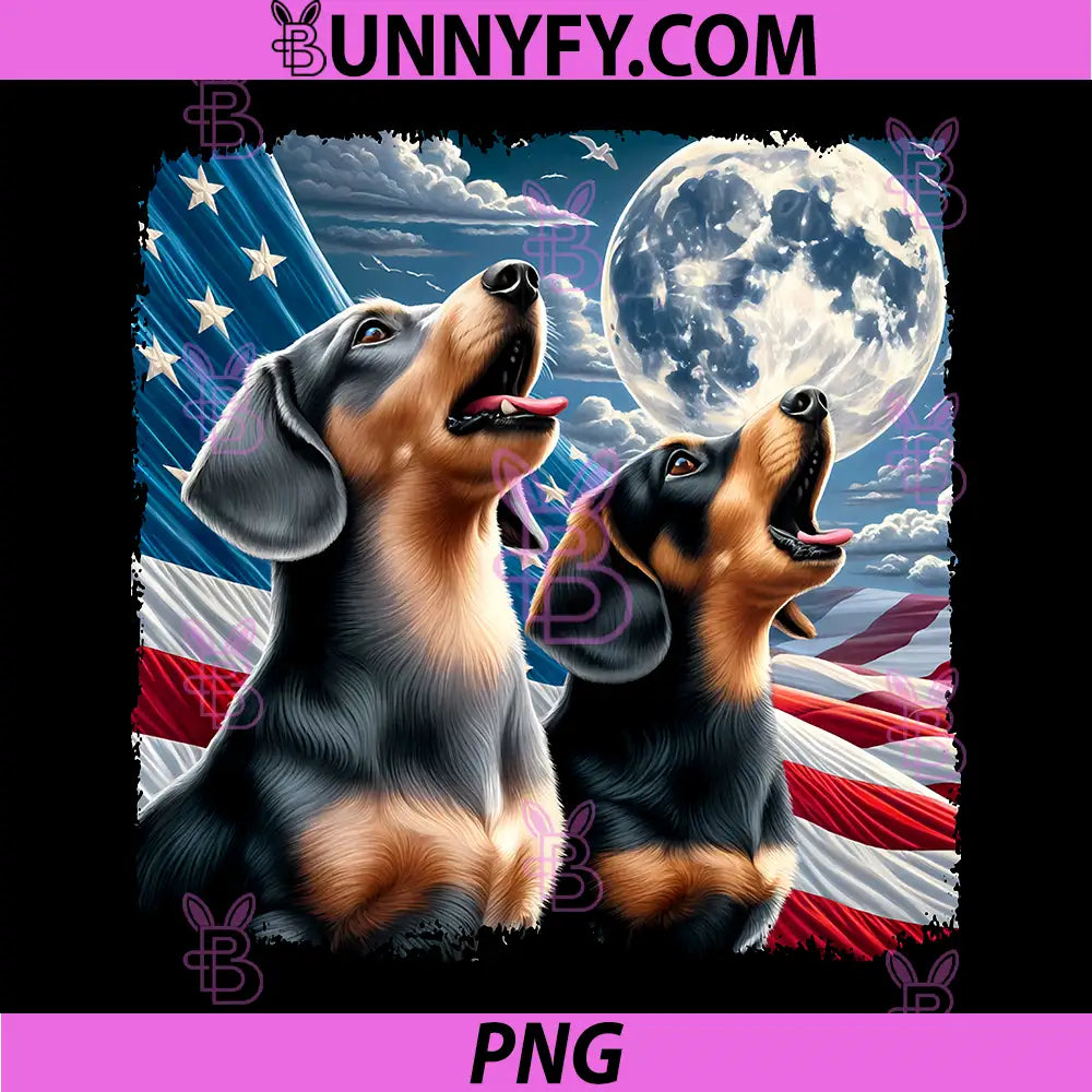 Dachshund Lover 4th of July PNG, American Flag Howling Dachshunds PNG