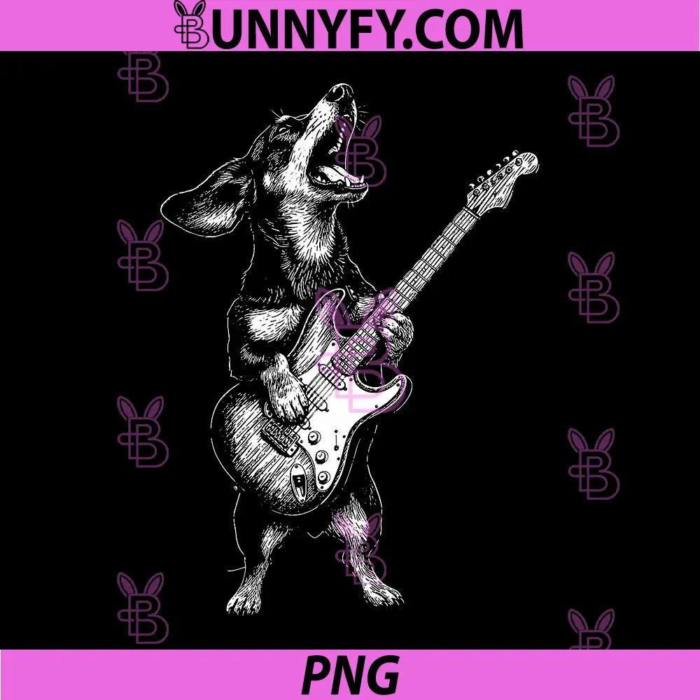 Dachshund Playing Guitar PNG, Weiner Dog PNG