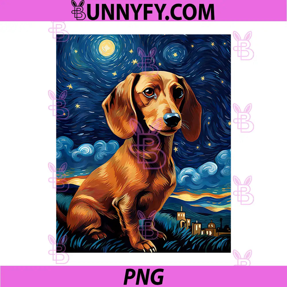 Dachshund Starry Night Van Gogh PNG, Dachshund Lover Art Performance PNG