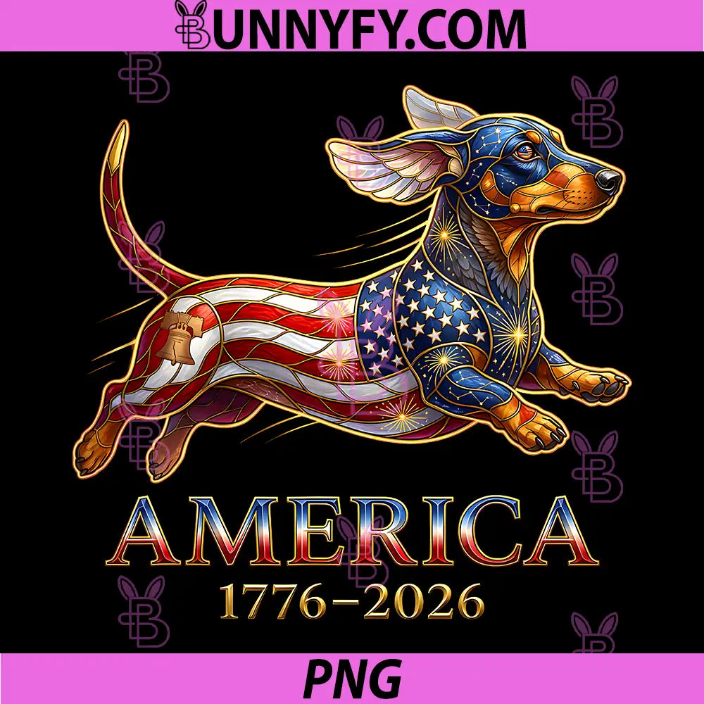 Dachshund USA Flag Americas PNG, 250th Anniversary 1776 2026 PNG