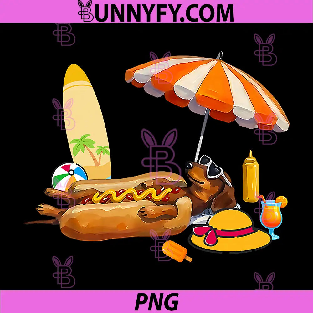 Dachshund Wiener Dog Funny PNG, Hot Dog 4th of July Summer Beach PNG