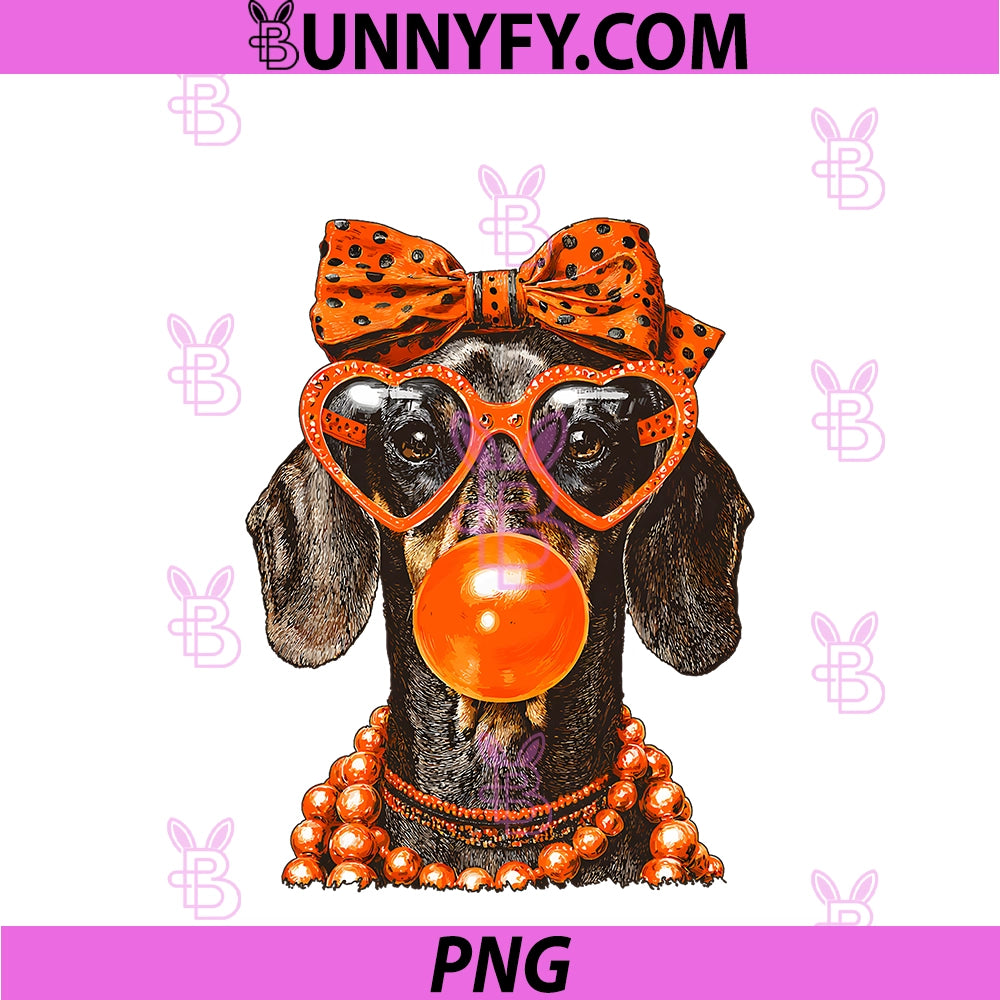 Dachshund with Sunglasses Bubblegum PNG, Coquette Dog Halloween PNG