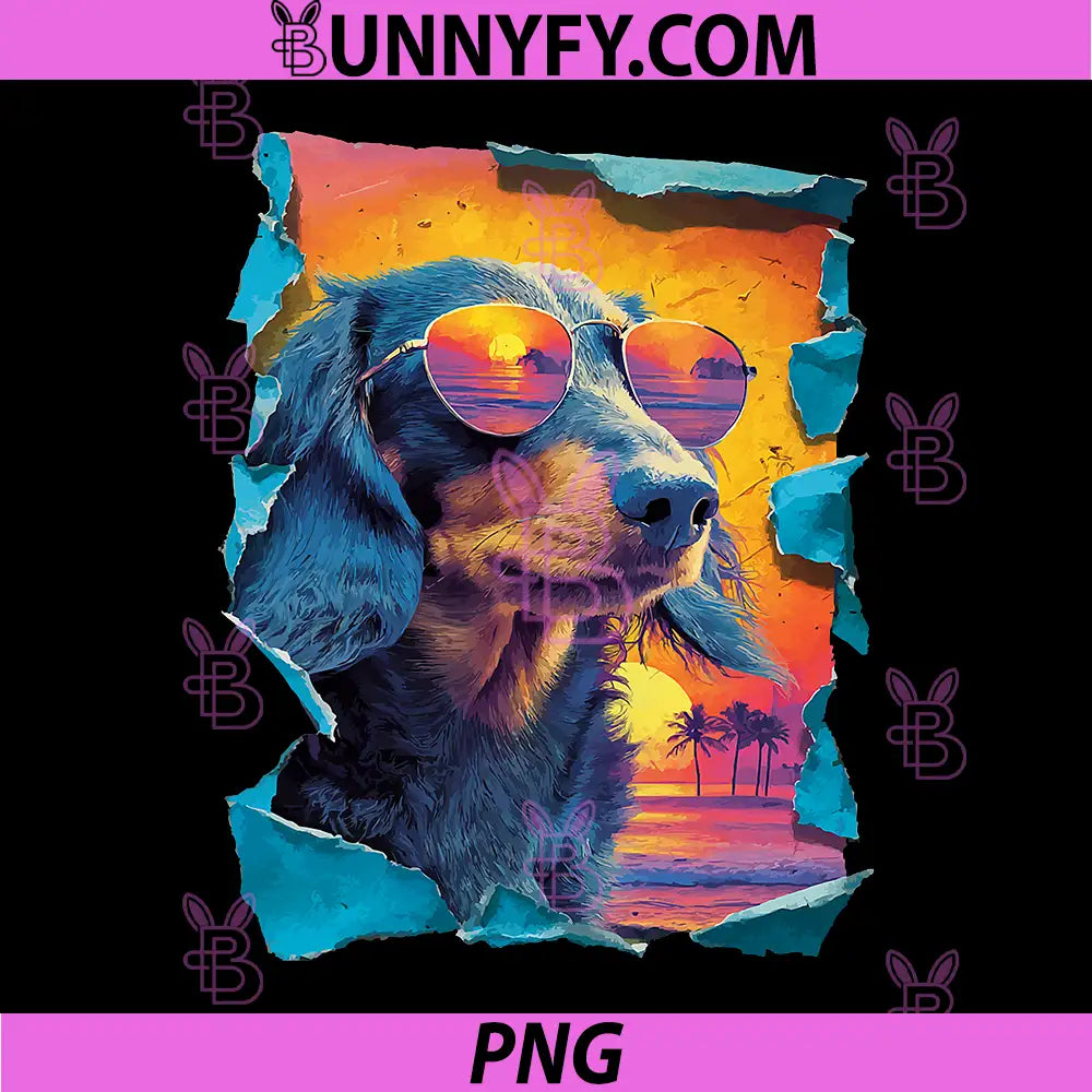 Dachshund with Sunglasses Sunset PNG, Beach Tropical Dog Summer PNG