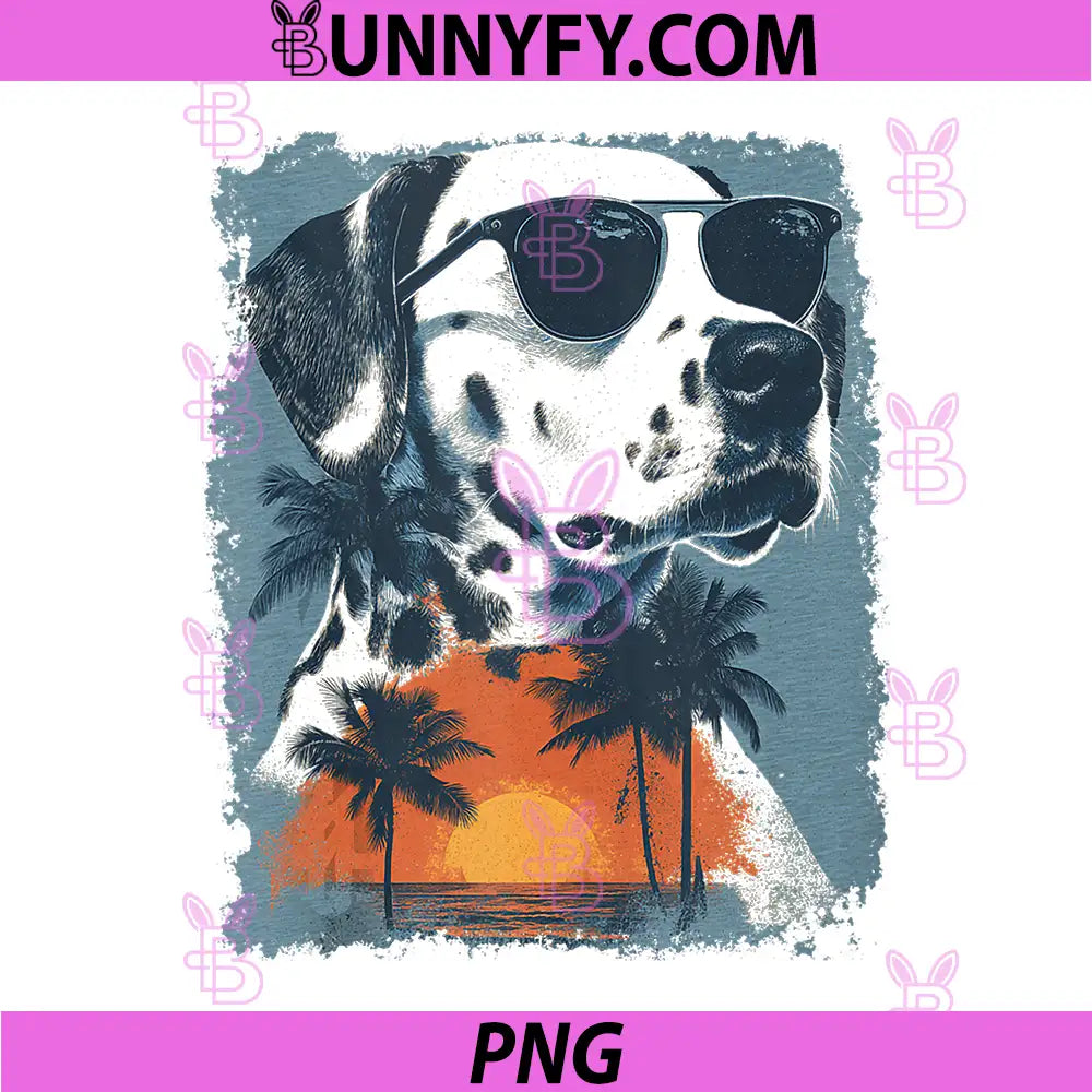 Dalmatian Dog With Sunglasses Tropical Sunset PNG, Dalmatian Beach Palm Tree Design PNG