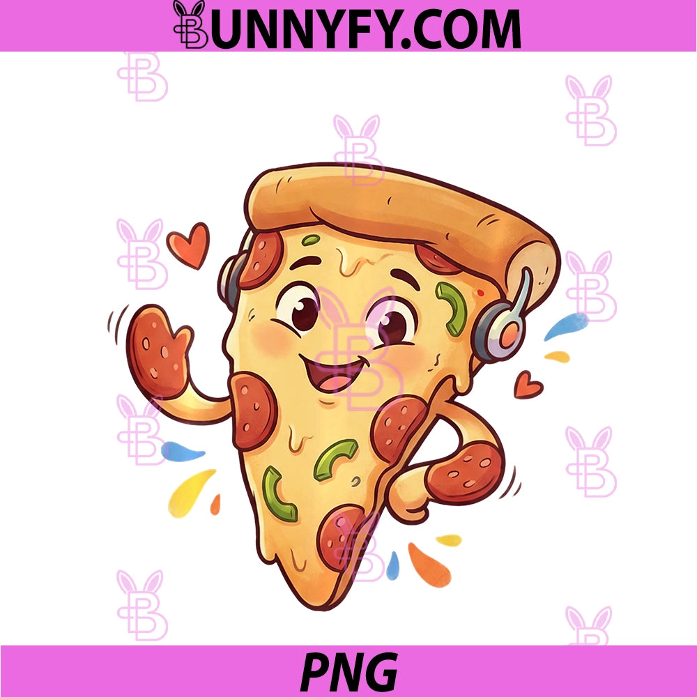 Dancing Headphones Pizza Slice Cute PNG, Cartoon PNG
