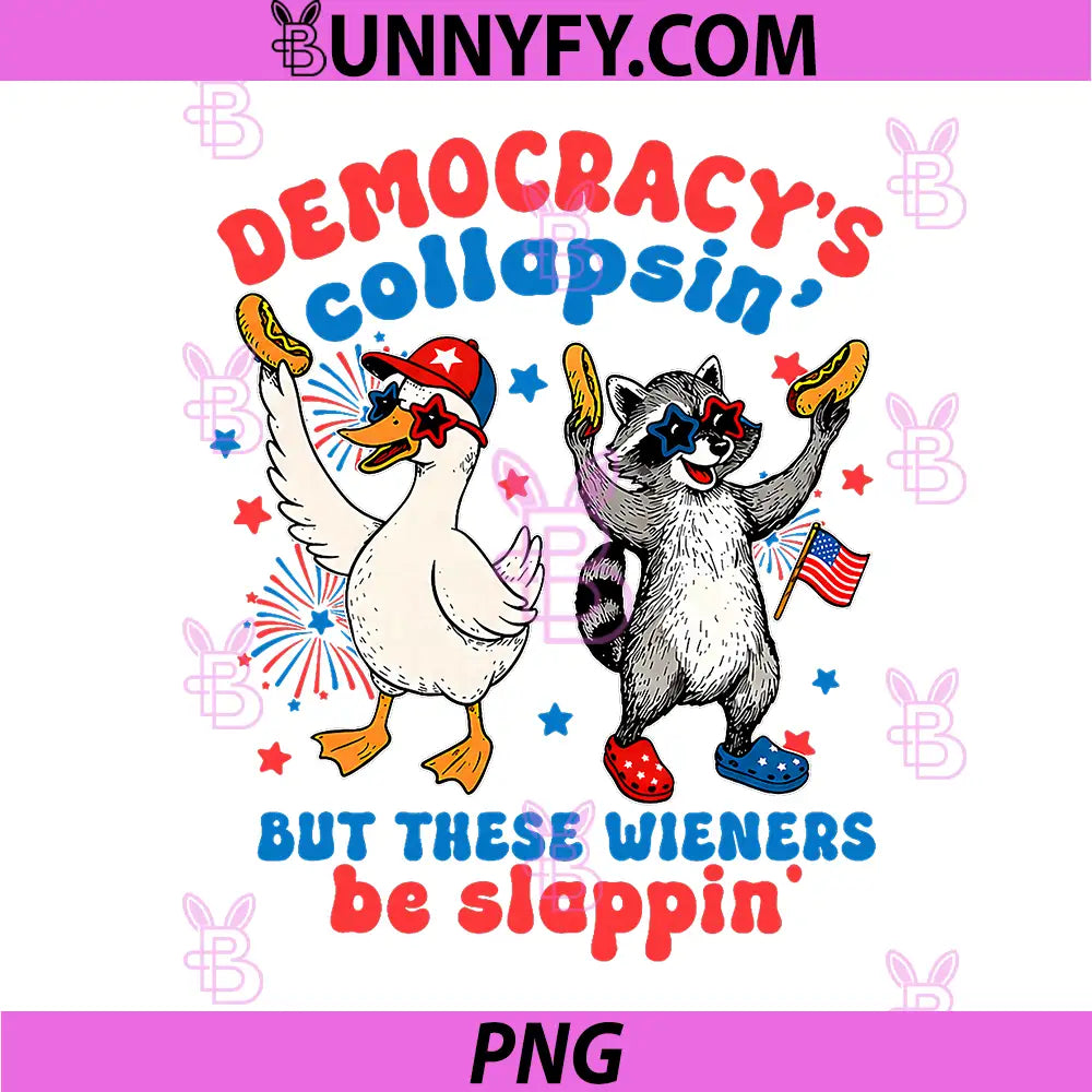 Democracy Collapsing PNG, Funny Goose Raccoon 4th July Patriotic PNG 