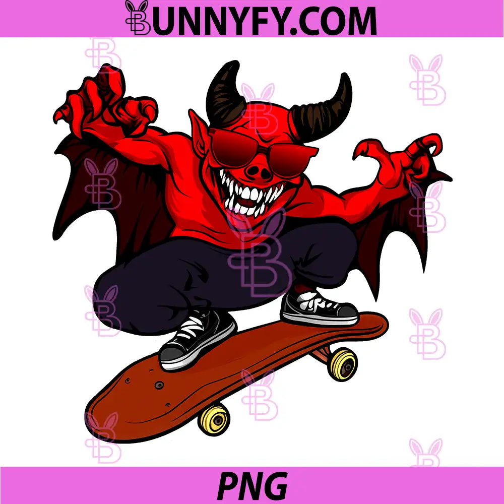 Devil Skateboard PNG, Red Demon Skater Graphic Design