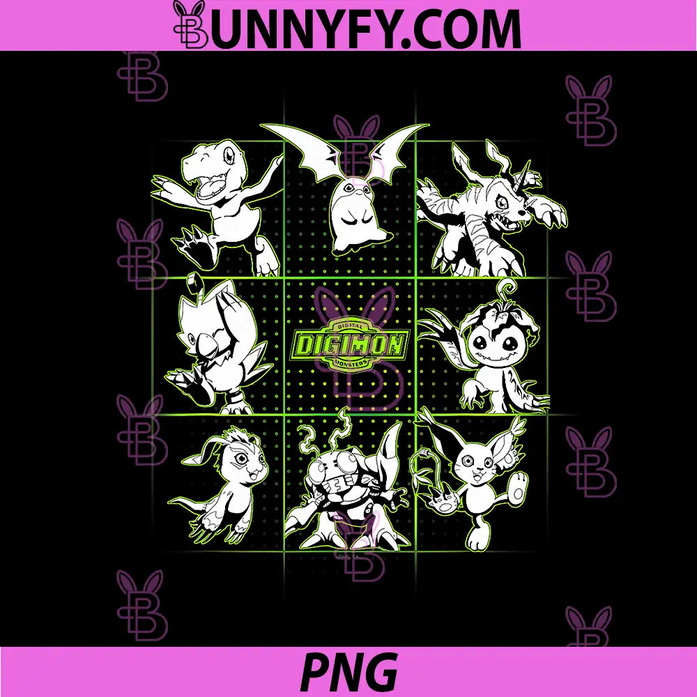 Digimon Digital Character Grid with Logo PNG, Digital Monsters PNG