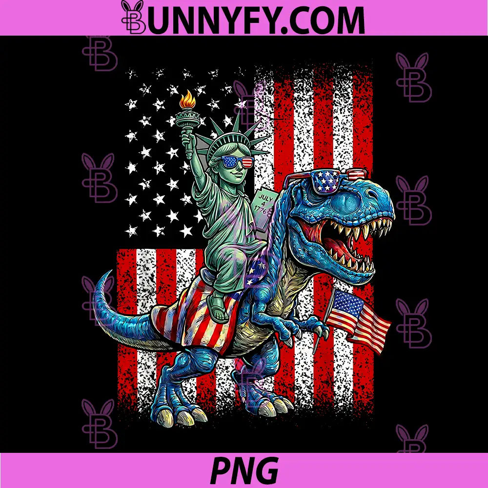 Dino Statue of Liberty 4th of July PNG, American Flag PNG
