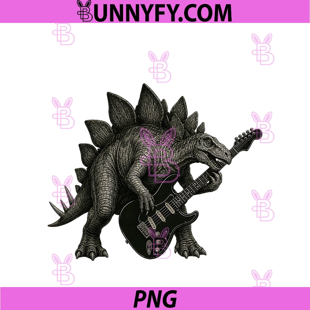 Dinosaur Stegosaurus Playing Guitar Rock PNG, Funny PNG