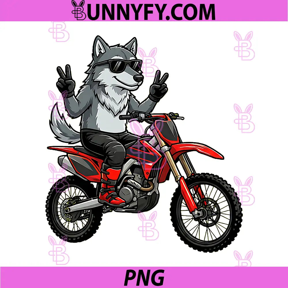 Dirt Bike Wolf Rider Motocross PNG, Motorcycle Animal Biker PNG