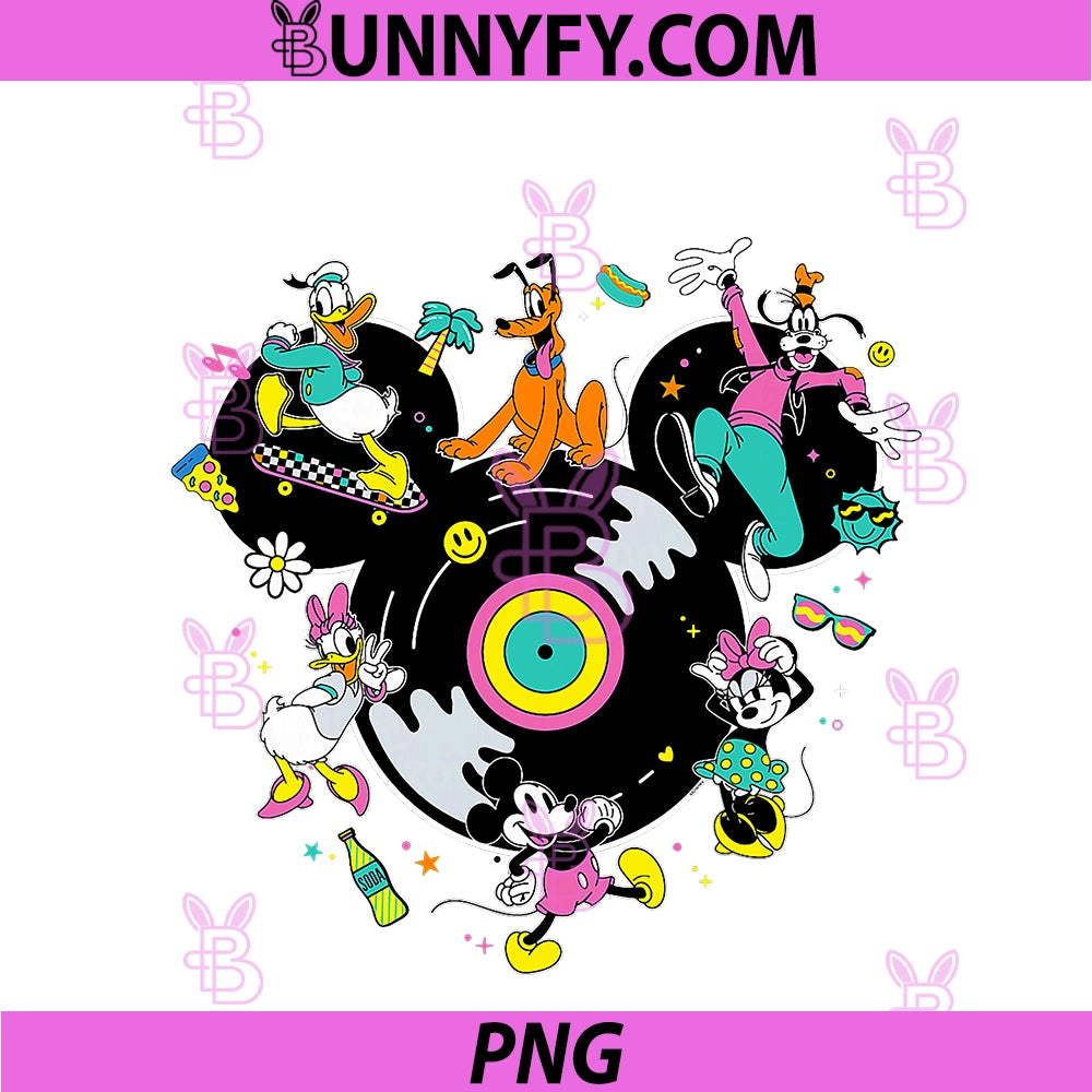 Disney Mickey Mouse & Friends Music Dance Party PNG, Retro Record PNG