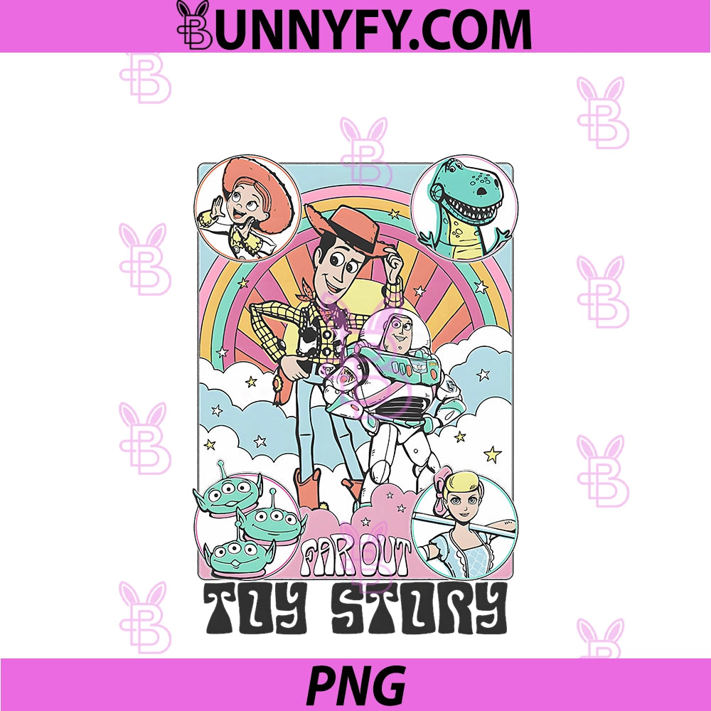 Disney Pixar Toy Story PNG, Far Out Pastel Colors Vintage Poster PNG