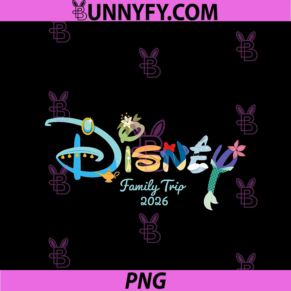 Disney Princess Letters Logo PNG, Family Trip Matching 2026 PNG
