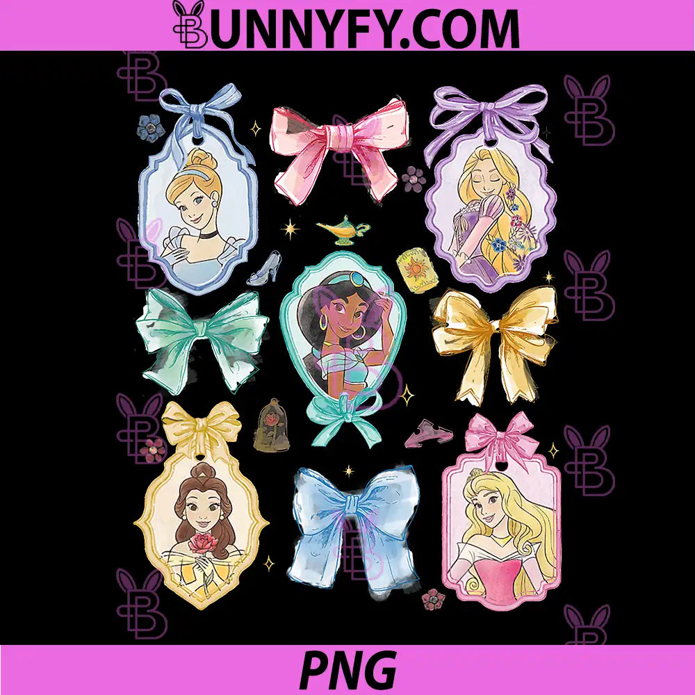 Disney Princess and Bows PNG, Watercolor Portraits Collage PNG