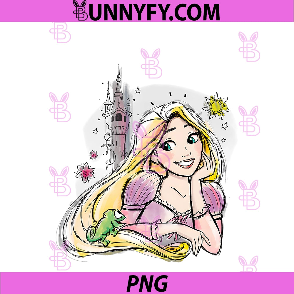 Disney Princesses Tangled PNG, Rapunzel & Pascal Water Color Art PNG