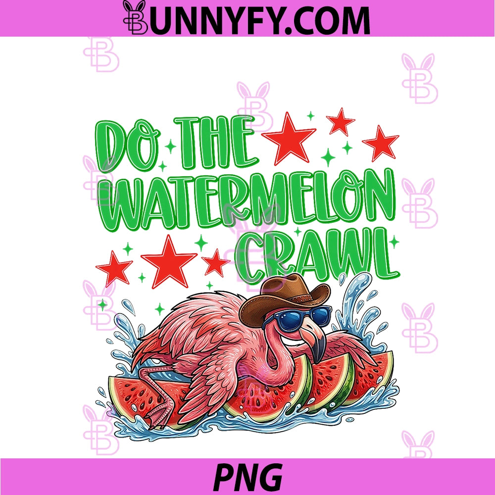 Do The Watermelon Crawl PNG, Funny Flamingo Cowboy Graphic Summer PNG