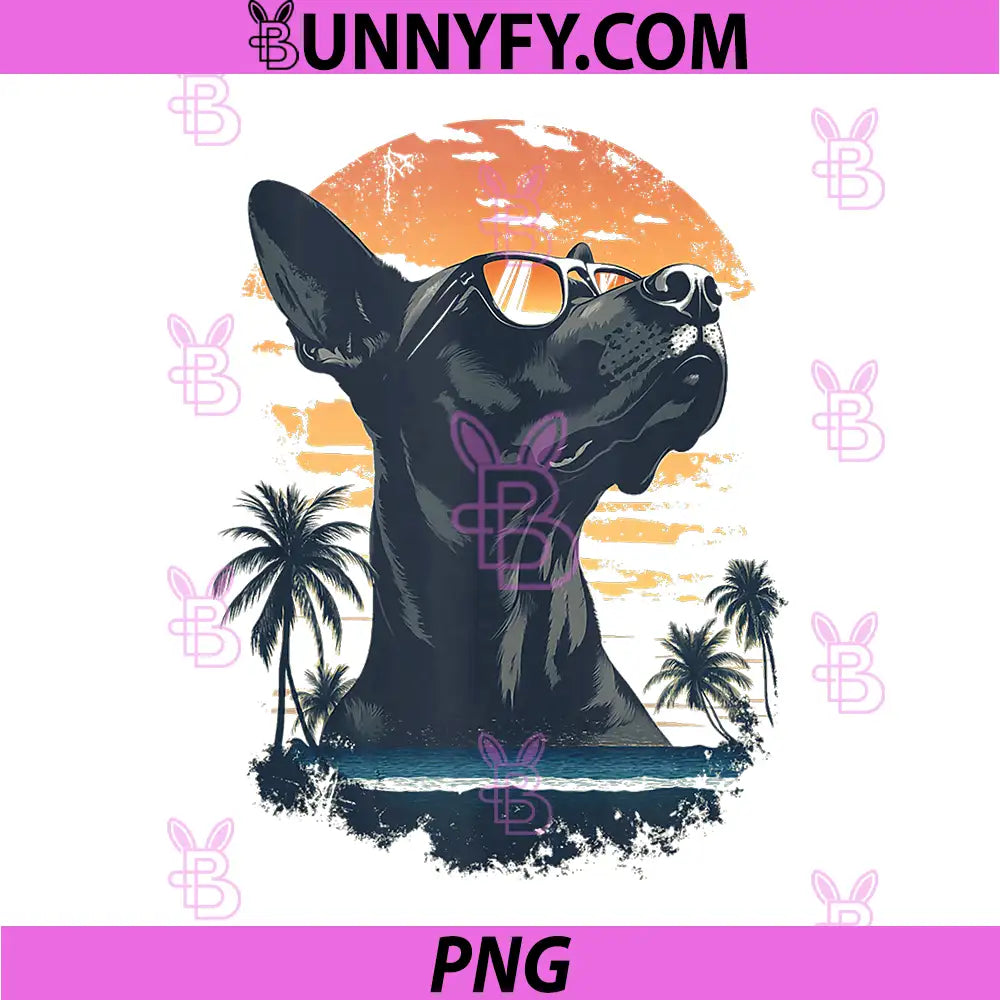 Doberman Dog Sunset PNG, Tropical Beach Doberman Design PNG