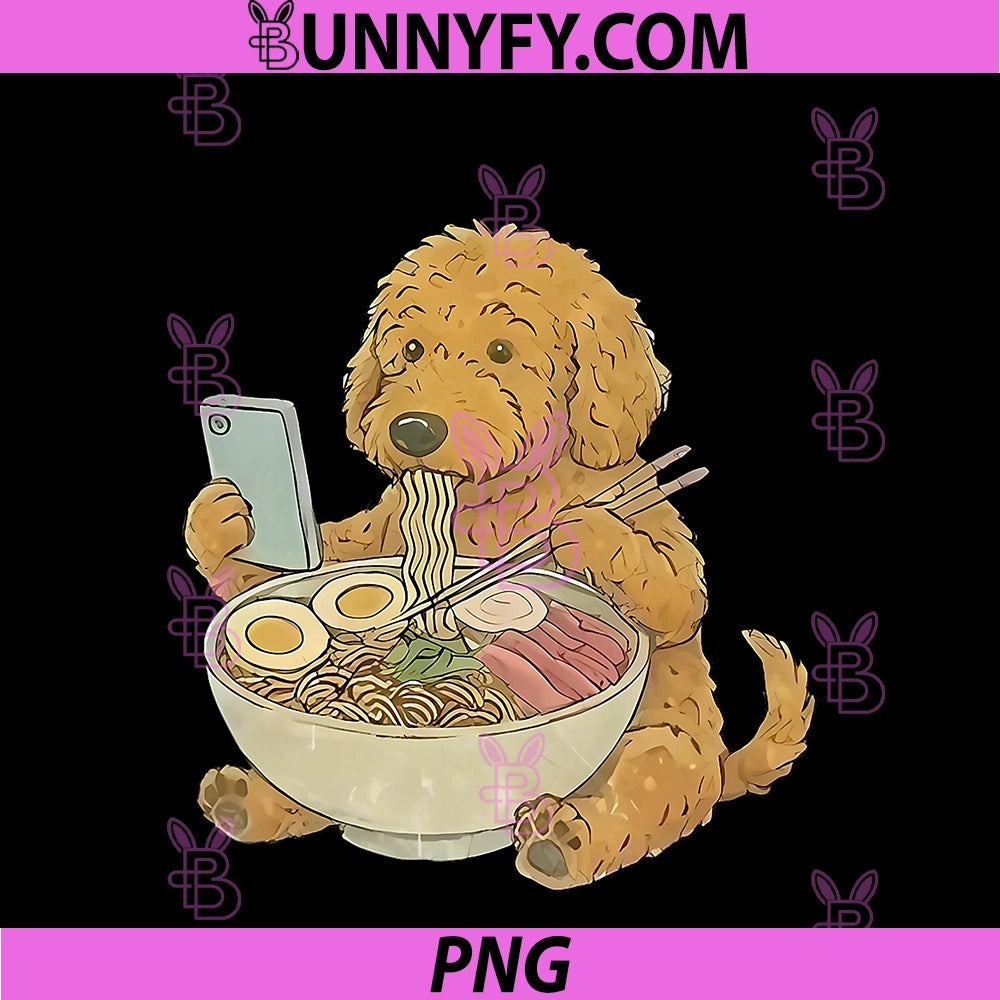 Dog Eating Ramen PNG, Funny Goldendoodle Meme PNG