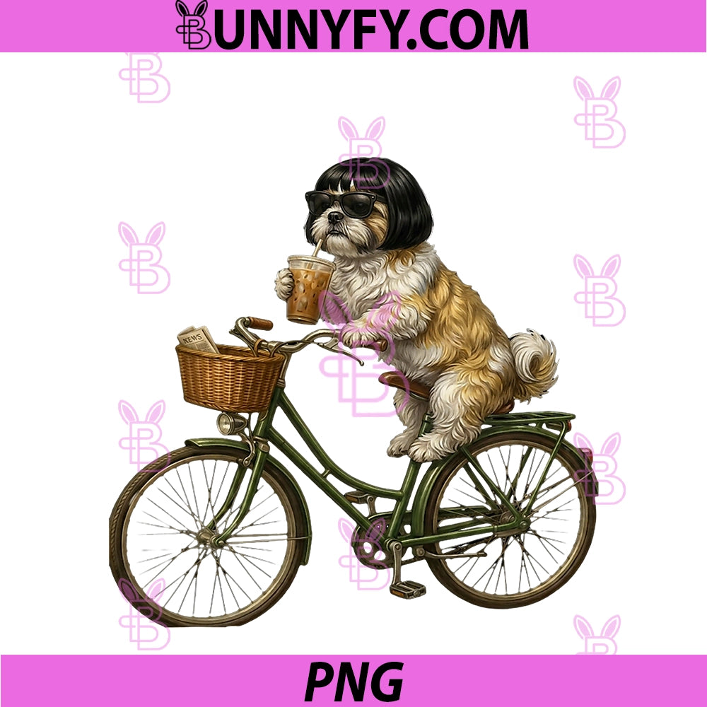 Dog Goldendoodle Drinking Iced Coffee PNG, Funny Riding Animal PNG