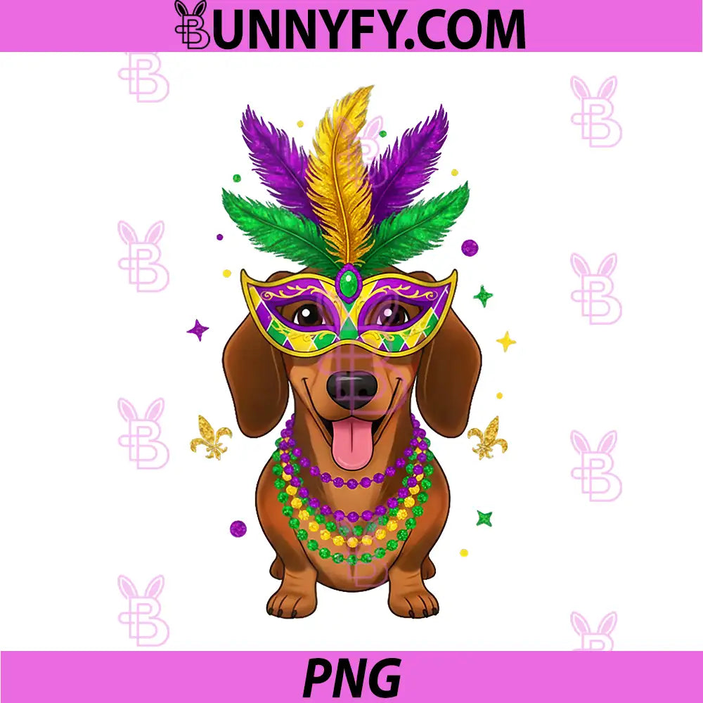 Dachshund Mardi Gras PNG, Carnival Jester Beads PNG
