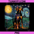 Dog in Starry Night Van Gogh PNG, Black and Tan Coonhound Performance PNG 