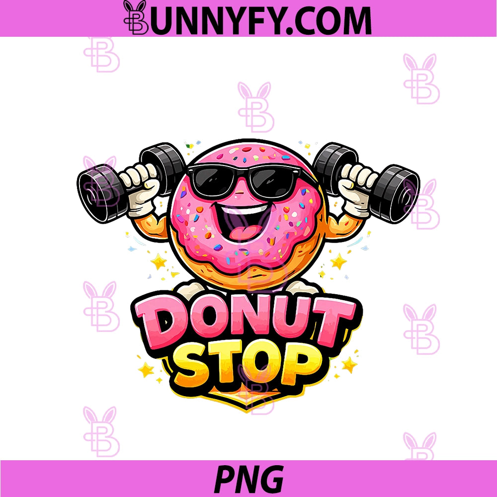 Donut Stop PNG, Funny Gym Mascot Graphic PNG