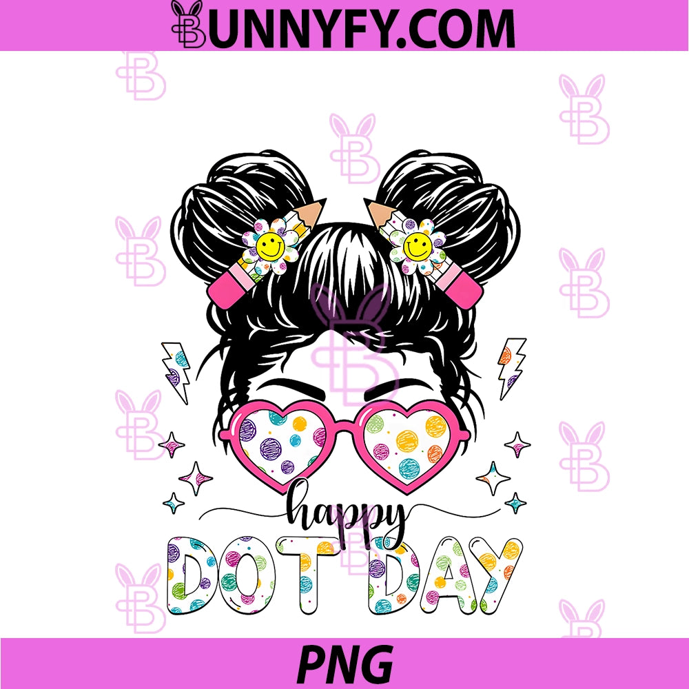 Dot Day Colorful PNG, Polka Dot Messy Bun Women Teacher Girl PNG