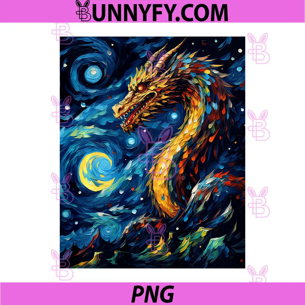 Dragon Starry Night Van Gogh PNG, Dragon Lover Performance PNG