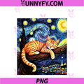 Dreamy Ginger Cat Tree Branch Sleeping PNG, Van Gogh Starry Night PNG
