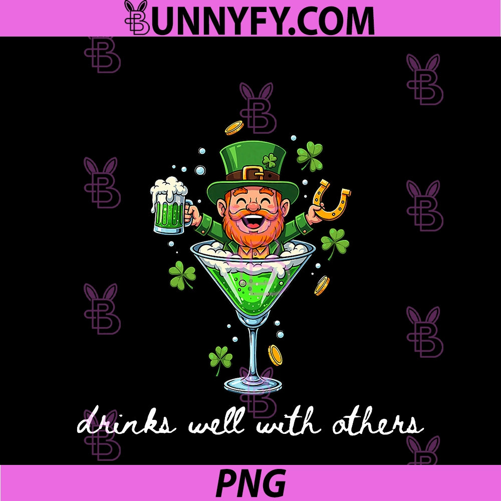 Drinks Well With Others PNG, Funny Leprechaun Martini Cocktail PNG