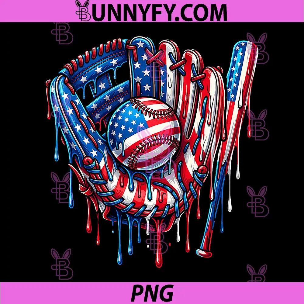 Drip Baseball Glove PNG, American Flag Baseball Player PNG