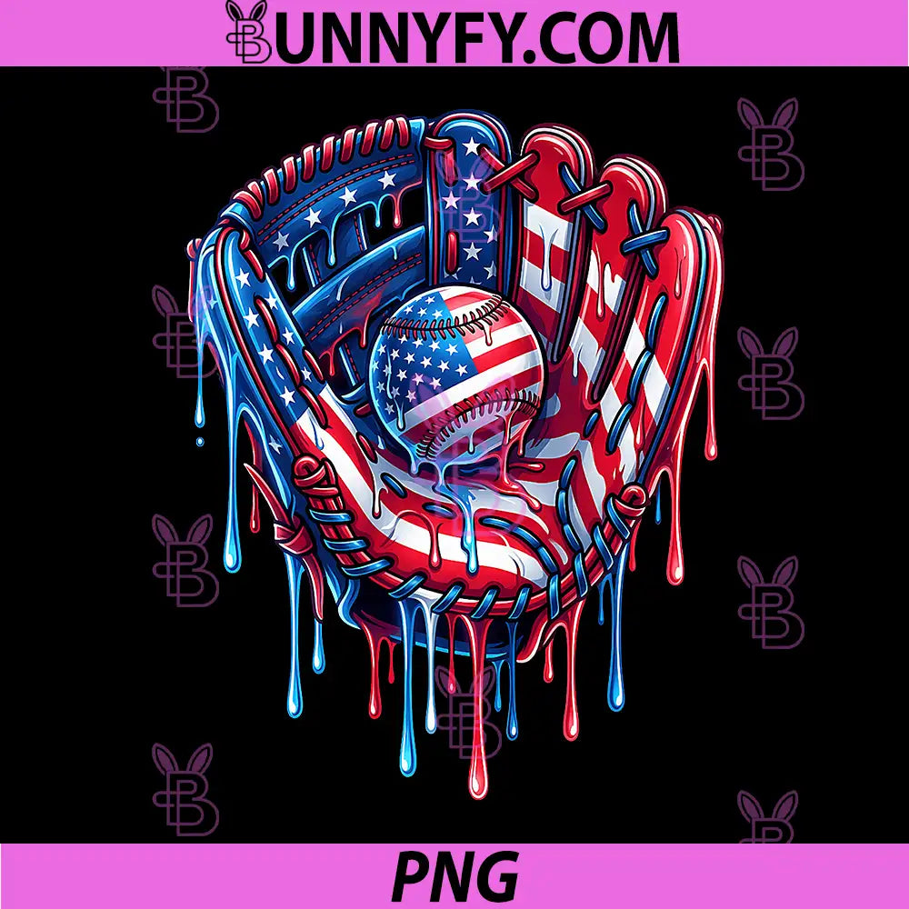 Drip Baseball Glove PNG, American Flag Baseball Player PNG