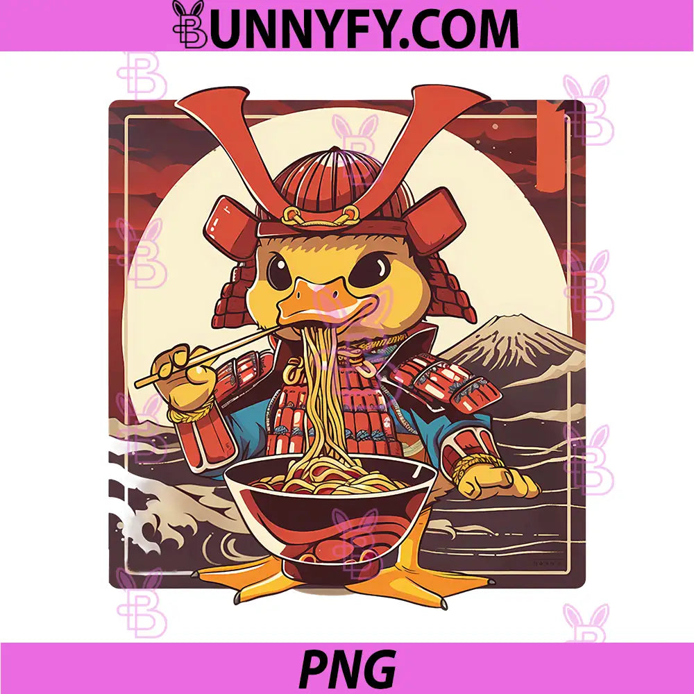Duck Ramen Samurai Artwork PNG, Japanese Noodles Duck Noodle Art PNG