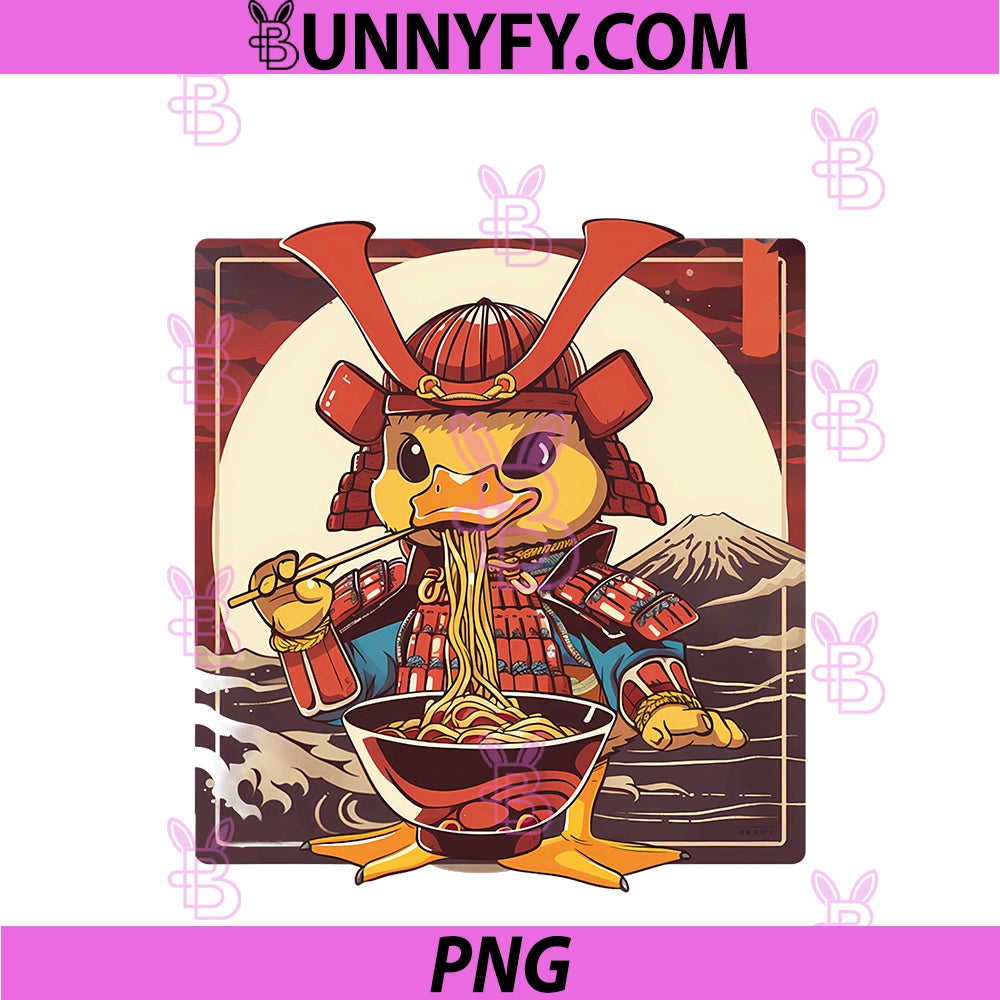 Duck Ramen Samurai Artwork PNG, Japanese Noodles Duck Noodle Art PNG