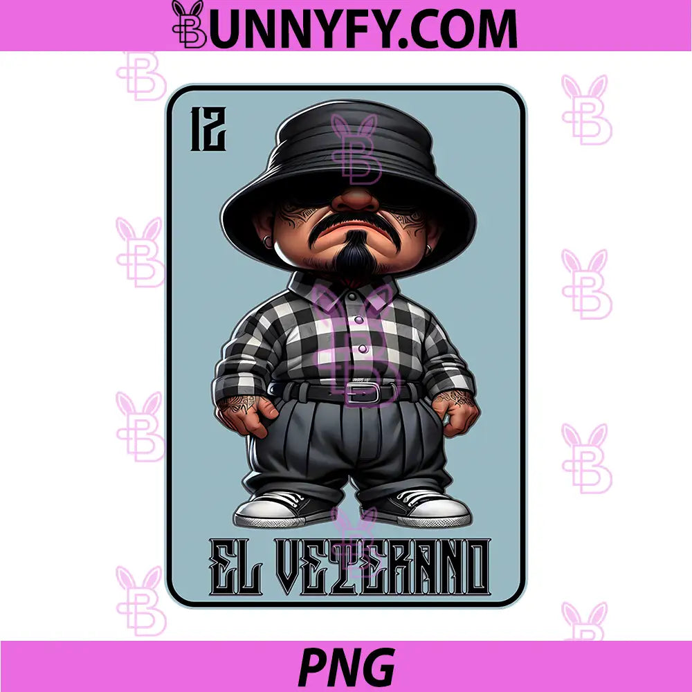 EL VETERANO PNG, Chicano Low Rider Art PNG, Chicano Old School Cholo PNG