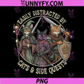 Easily Distracted by Cats Side Quests PNG, Funny Gamer Vintage PNG