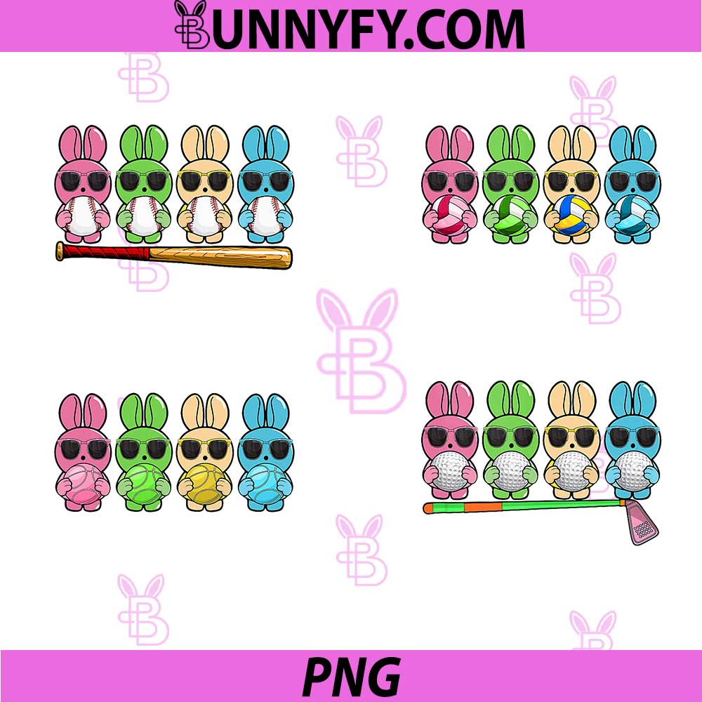 Easter Colorful Playing Volleyball PNG Bundle, Matching Player Volleyball PNG
