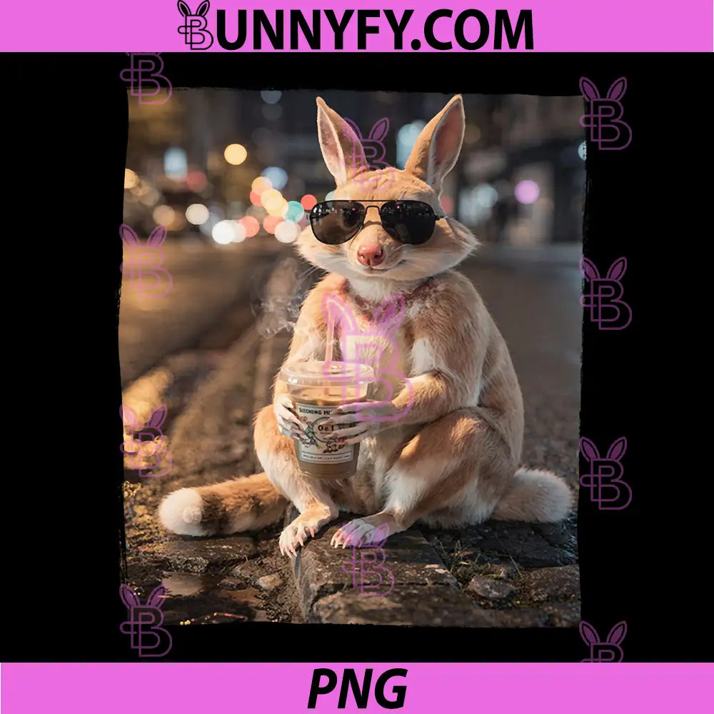 Easter Bunny Drinking Iced Coffee PNG, Funny Happy Easter Joke PNG