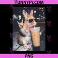 Easter Bunny Rabbit Drinking Iced Coffee PNG, Funny Animal Meme PNG