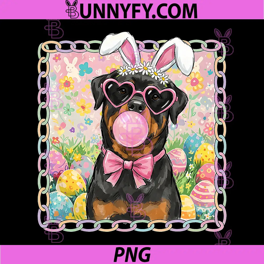 Easter Dog Bunny Ears PNG, Funny Rottweiler Easter Bunny Dog PNG